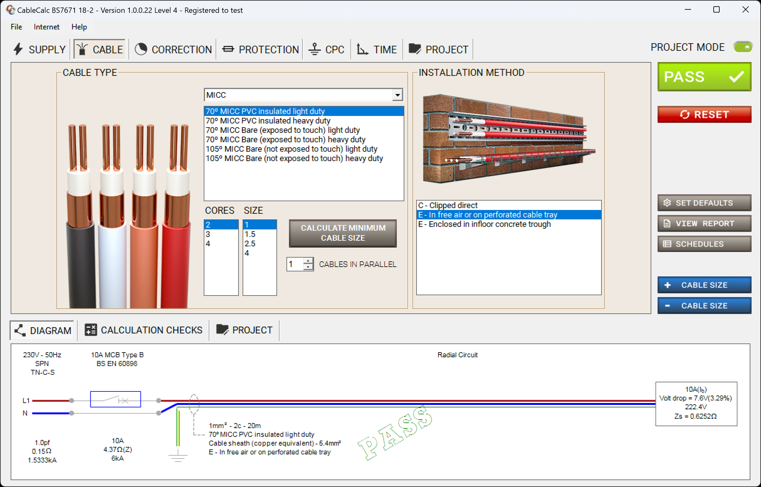 screenshot of CableCalc BS7671